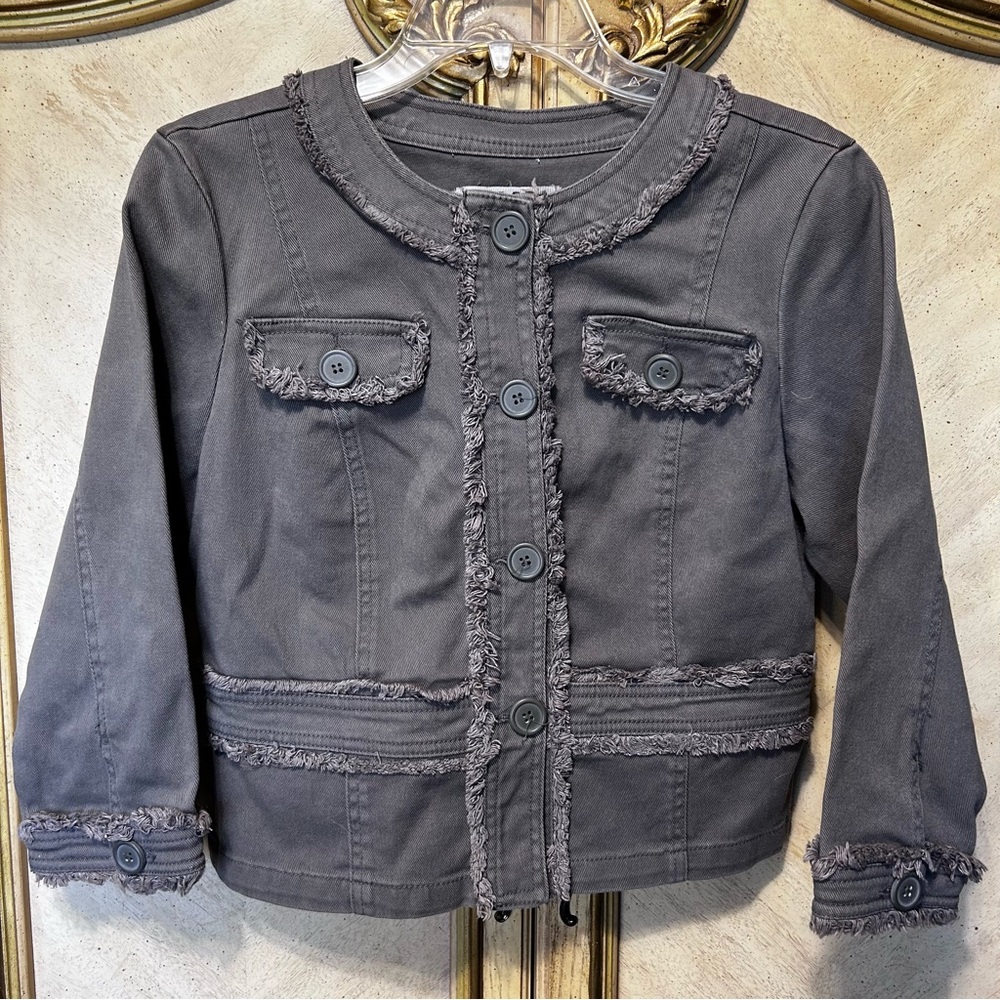 AMI Olive Khaki Green Denim Fringe Button Front Jacket
